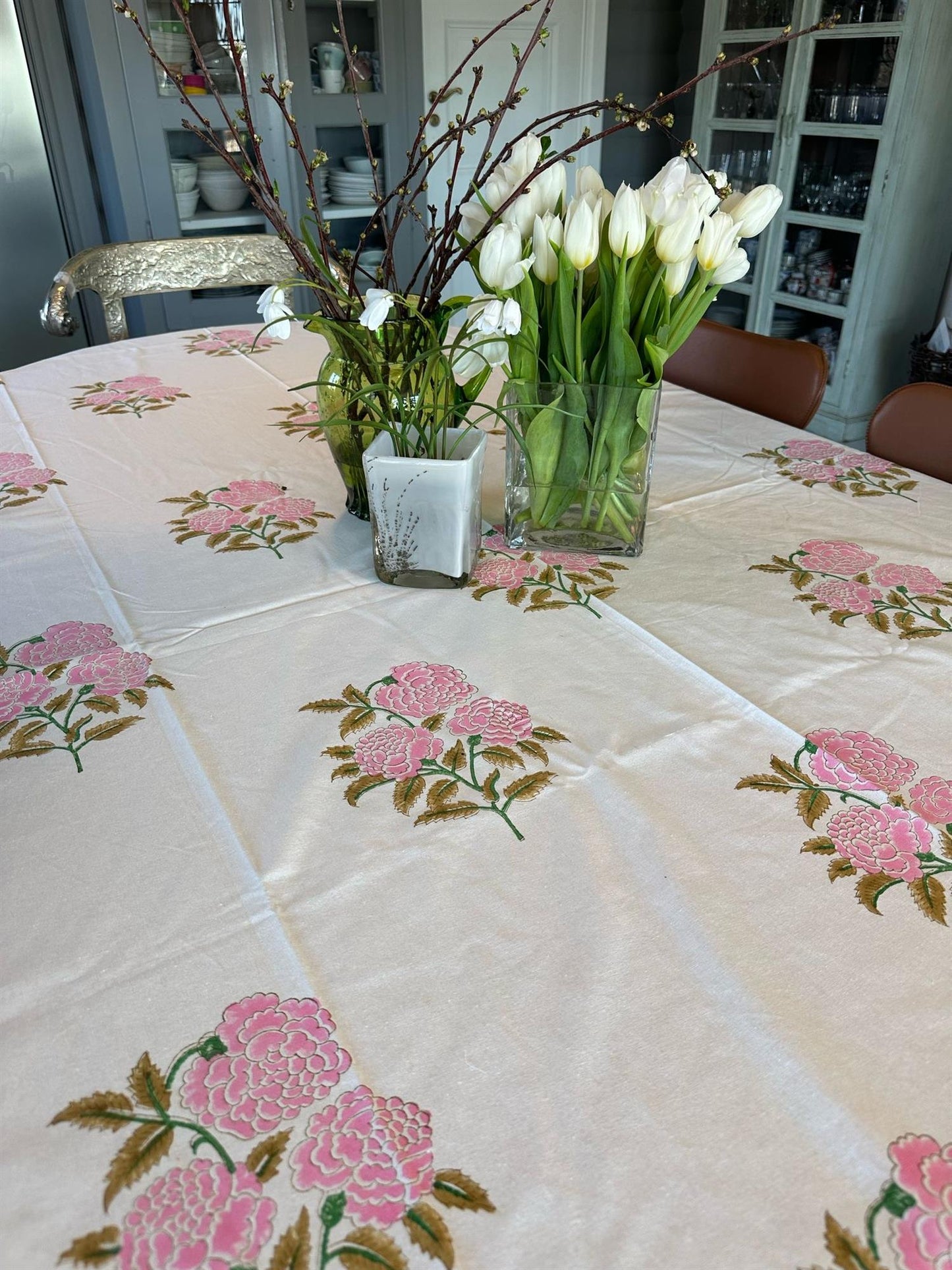Duk blokktrykk 150 x 250 cm roses