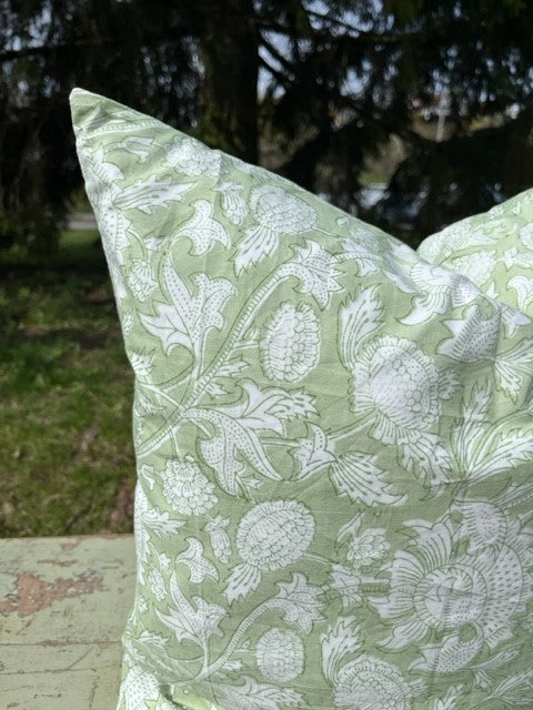 Putetrekk blokktrykk bomull 50x50 cm grønn