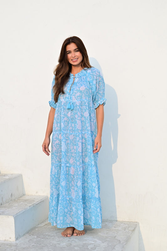 Lyon kjole lang ocean blue
