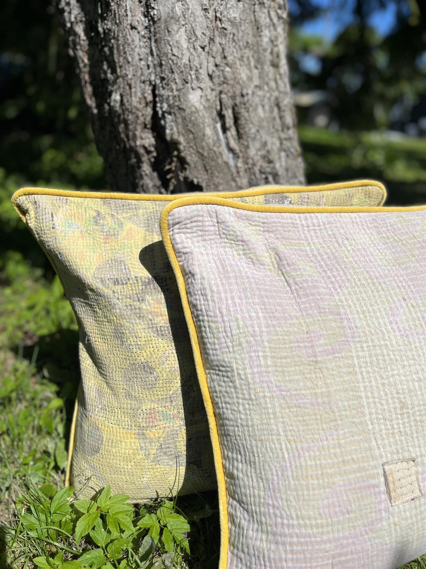 Putetrekk vintage kantha med rulour 50x50 cm #10