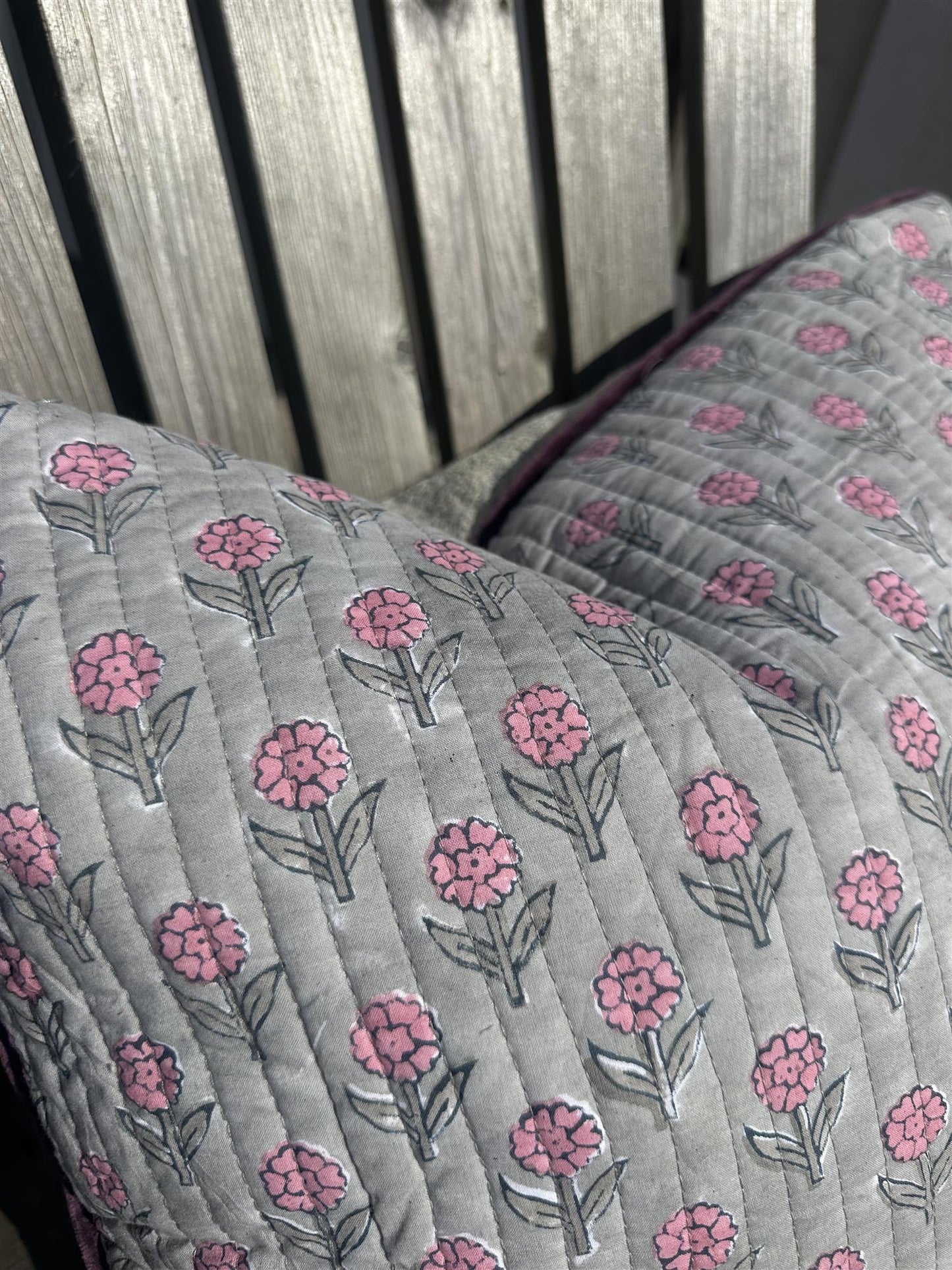 Putetrekk vintage kantha blokktrykket bakside 50x50 cm Nr 1