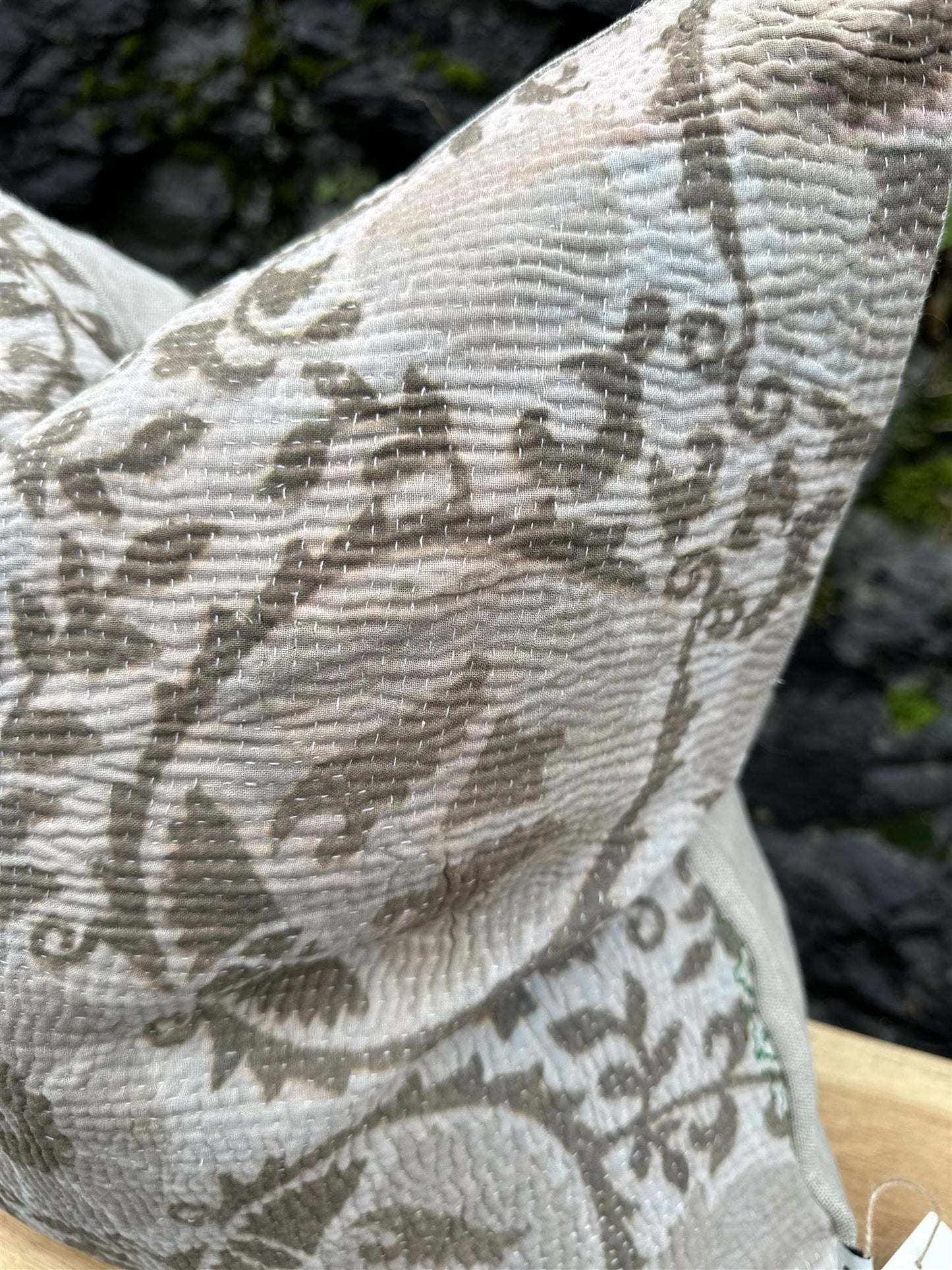 Putetrekk vintage kantha blokk print suzani olive 50x50 cm #11