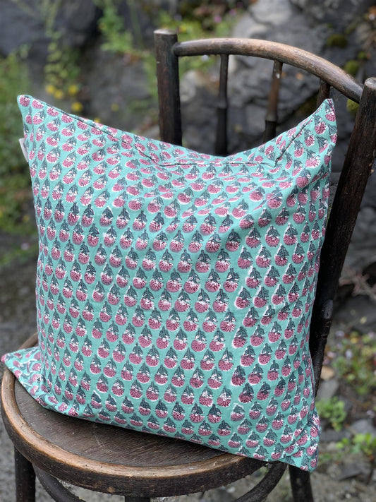 Putetrekk 50 x 50 cm blokktrykket aqua