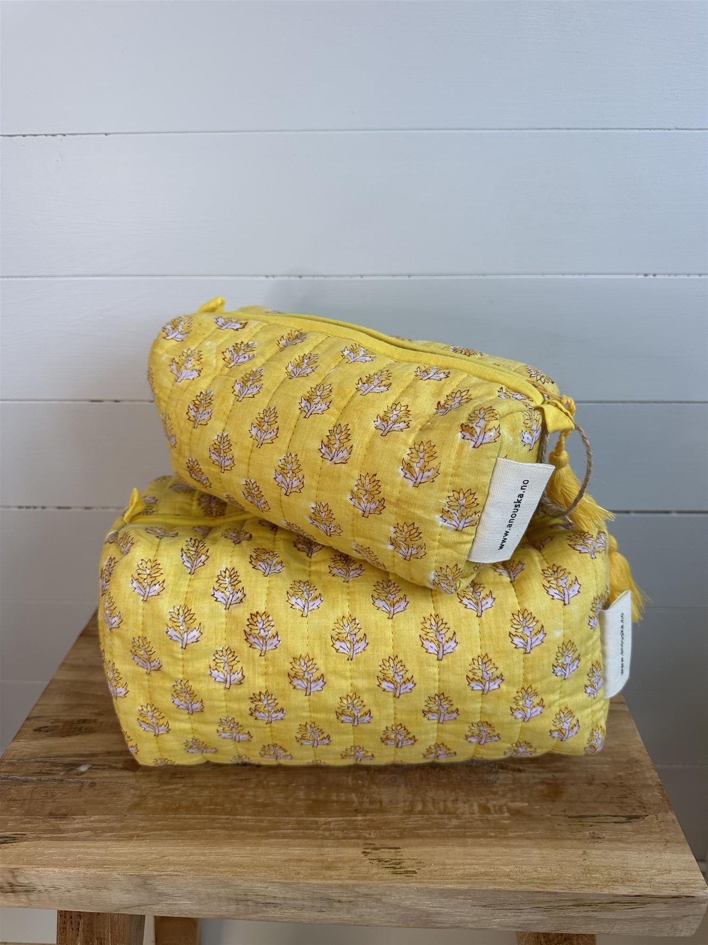 Toalettmappe blokktrykket Clementine yellow