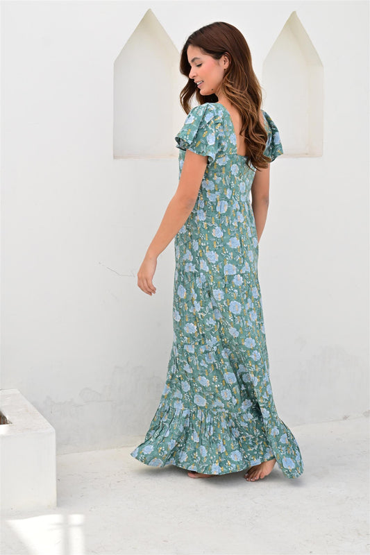 Montpellier kjole lang teal green lurex