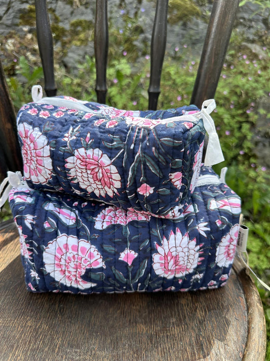 Sminkepung blokktrykket Simmi navy