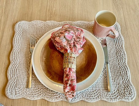 Serviett blokktrykket Fleur peach