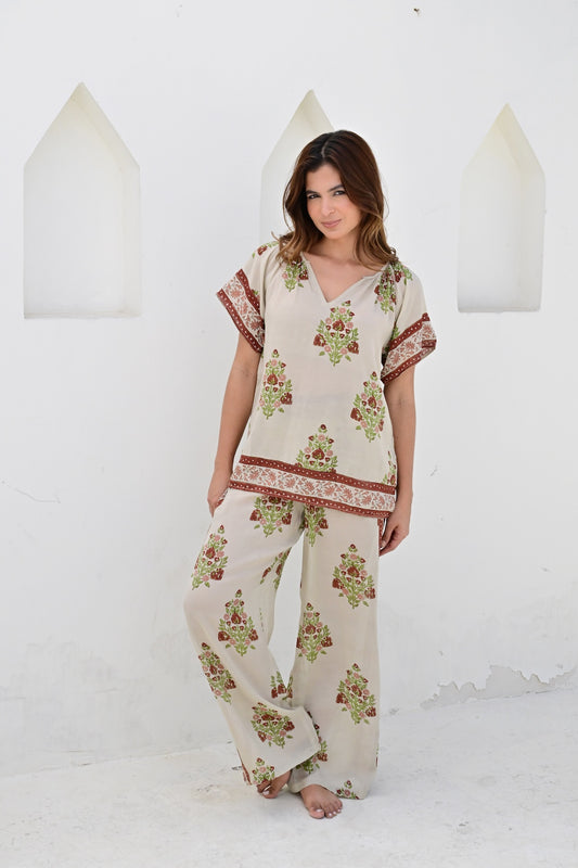 Nimes bukse sand/maroon