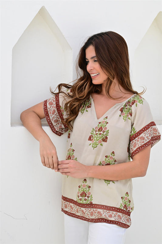 Nimes topp sand/maroon