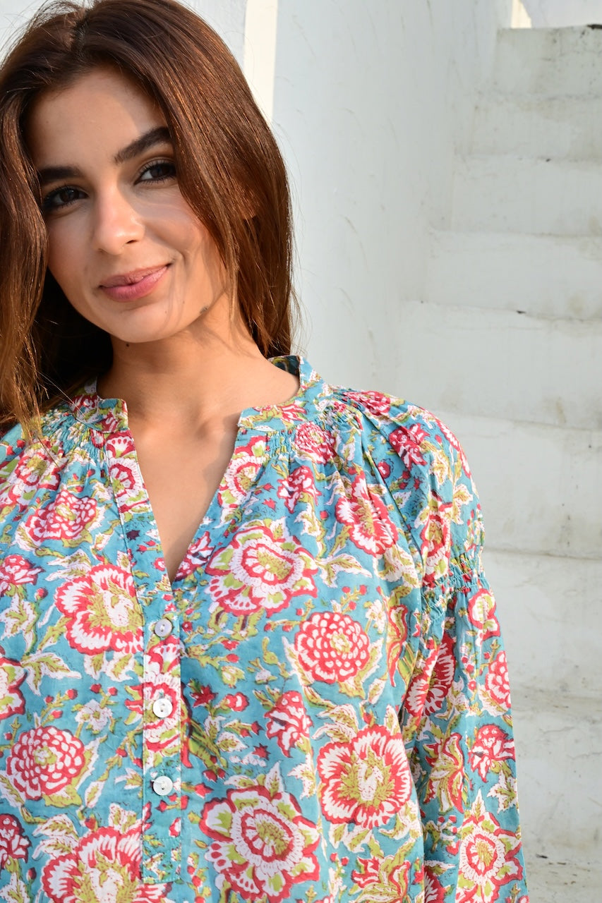 Opio bluse turquise/red