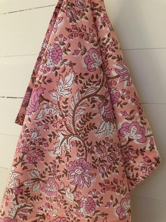 Kjøkkenhåndkle Fleur pink blokkprint