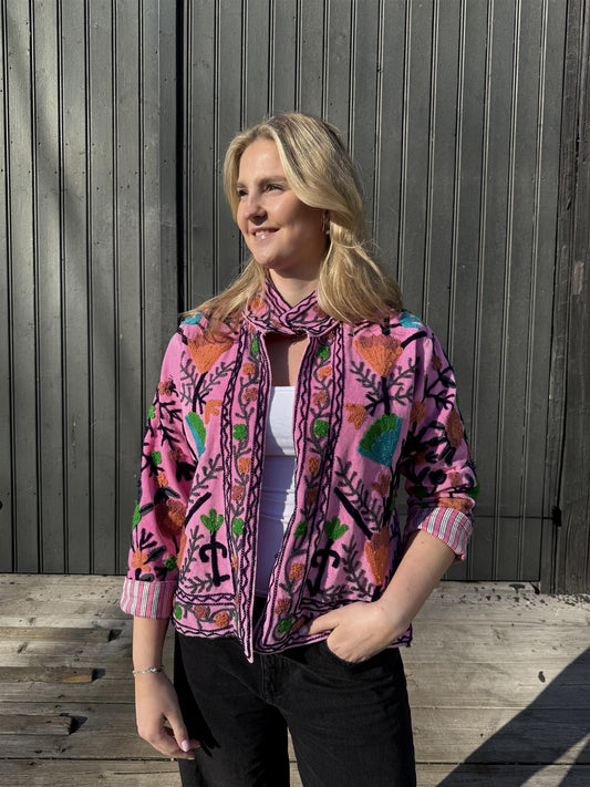 Anouska jakke velur med broderier light pink