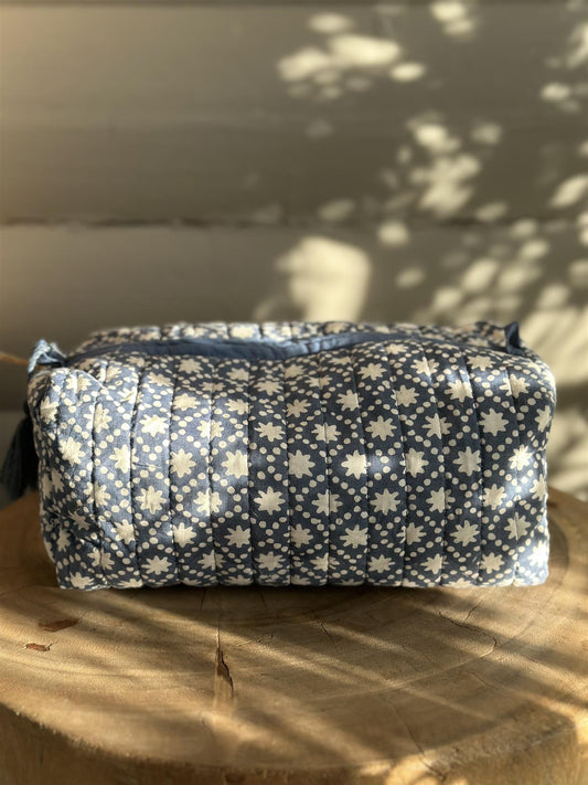 Toalettmappe blokktrykket moonlight blue print