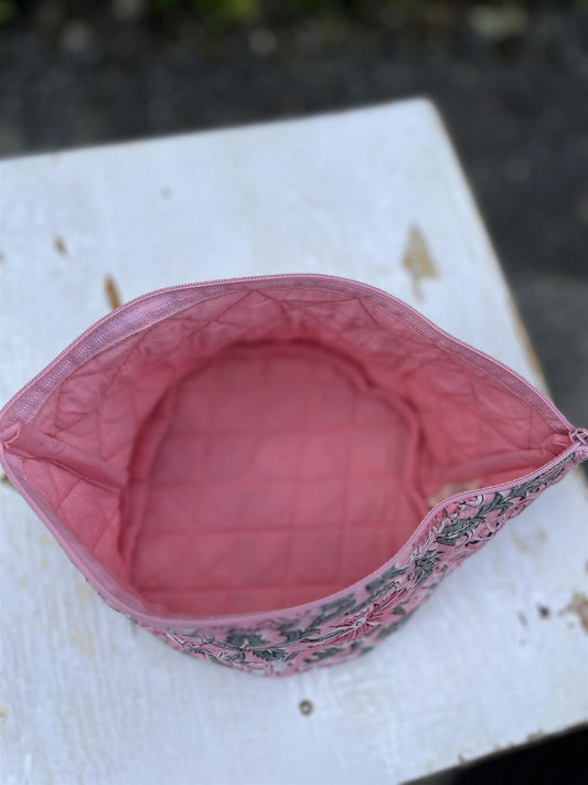 Sminkepung blokktrykket pink flower