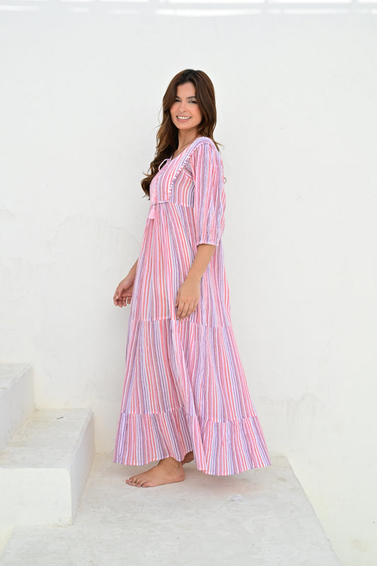 Marseille smekkekjole lang stripe purple