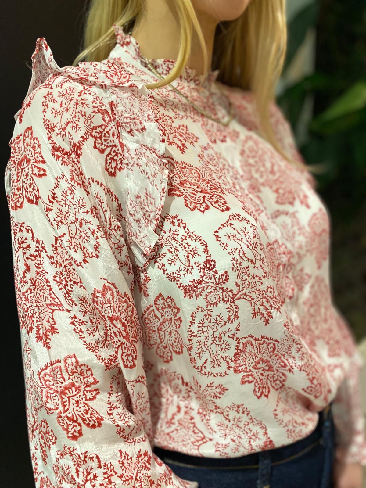 Alexandra bluse rød/hvit