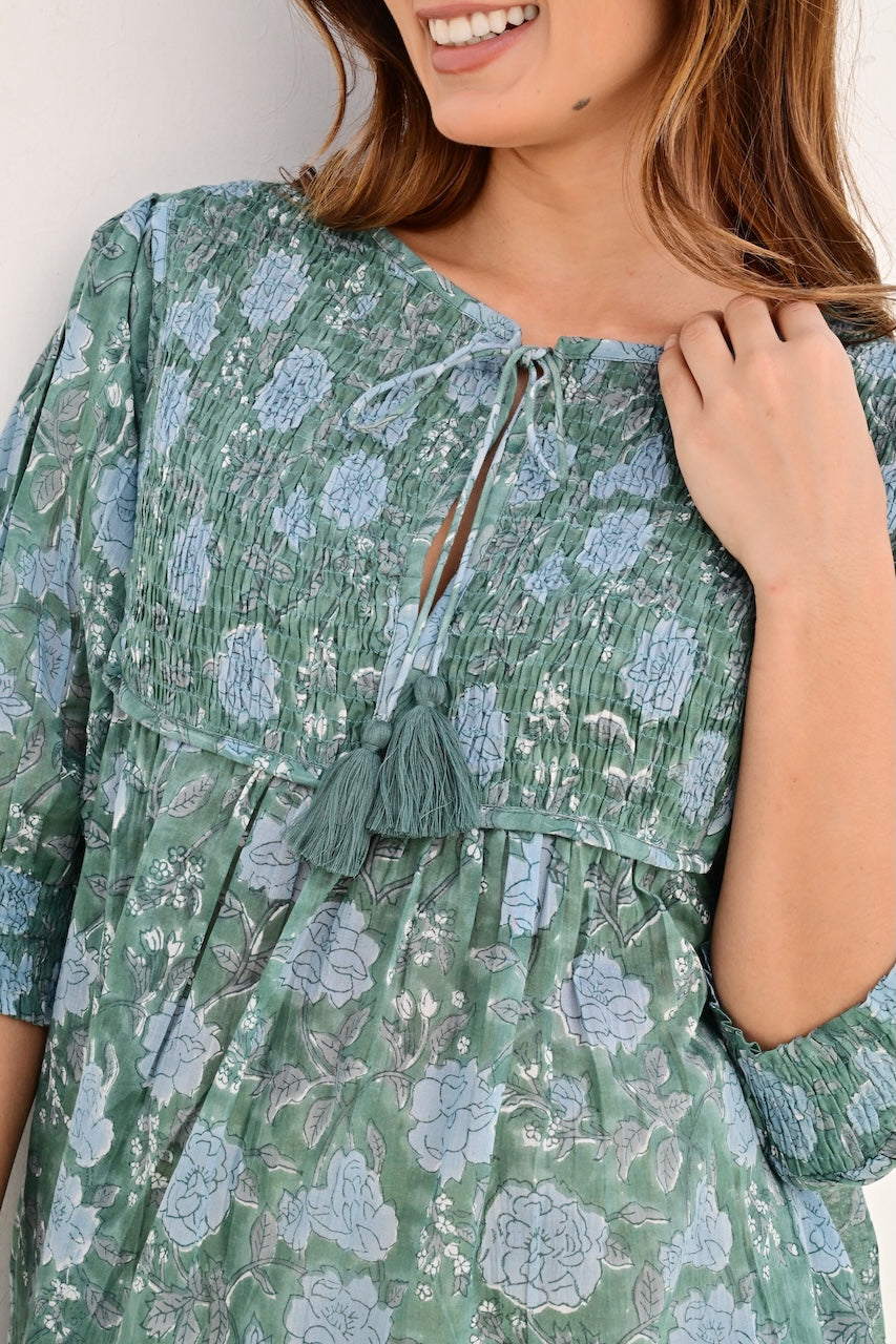 Montpellier smekkekjole bobbin teal green