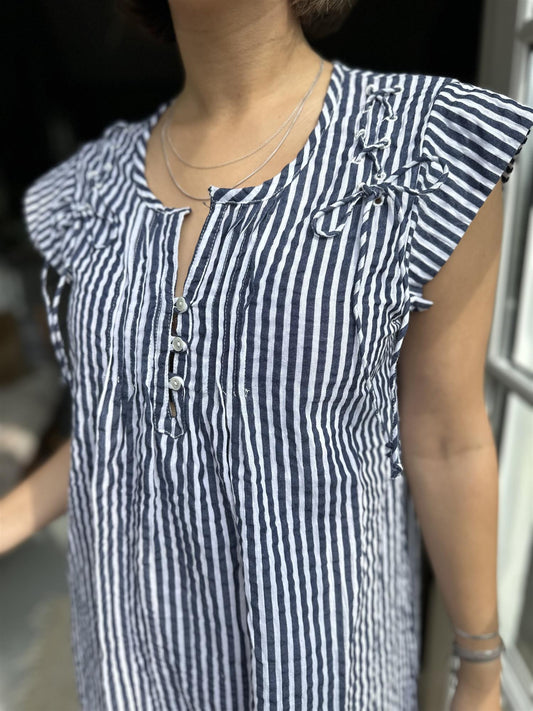 Line kort kjole navy stripe