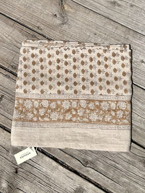 Duk 100% lin blokktrykket mønster 150x350 cm natur & brun