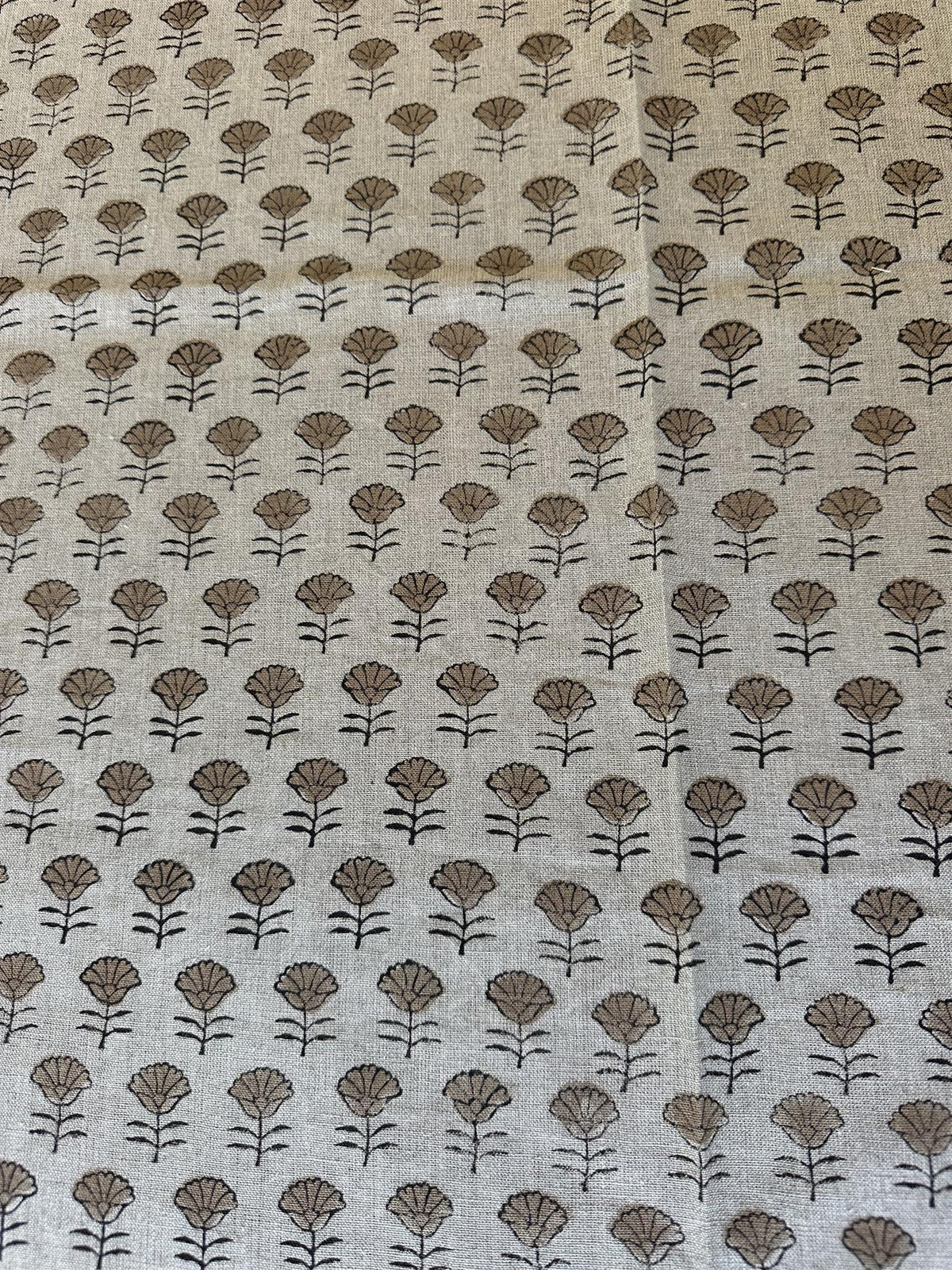 Duk 100% lin blokktrykket mønster 150x250 cm natur & brun