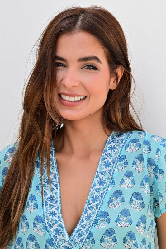 Menton kort kjole v-hals aqua