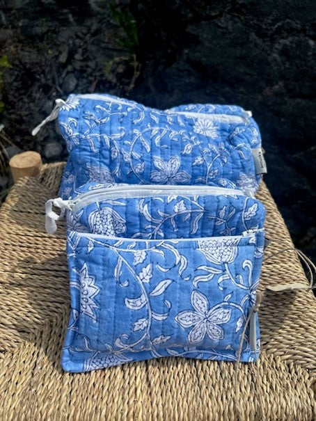 Sminkepung blokktrykket jeans blue