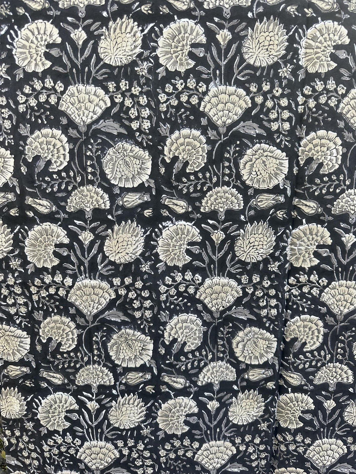Duk 150 x 250 cm blokktrykket Hani black/natural