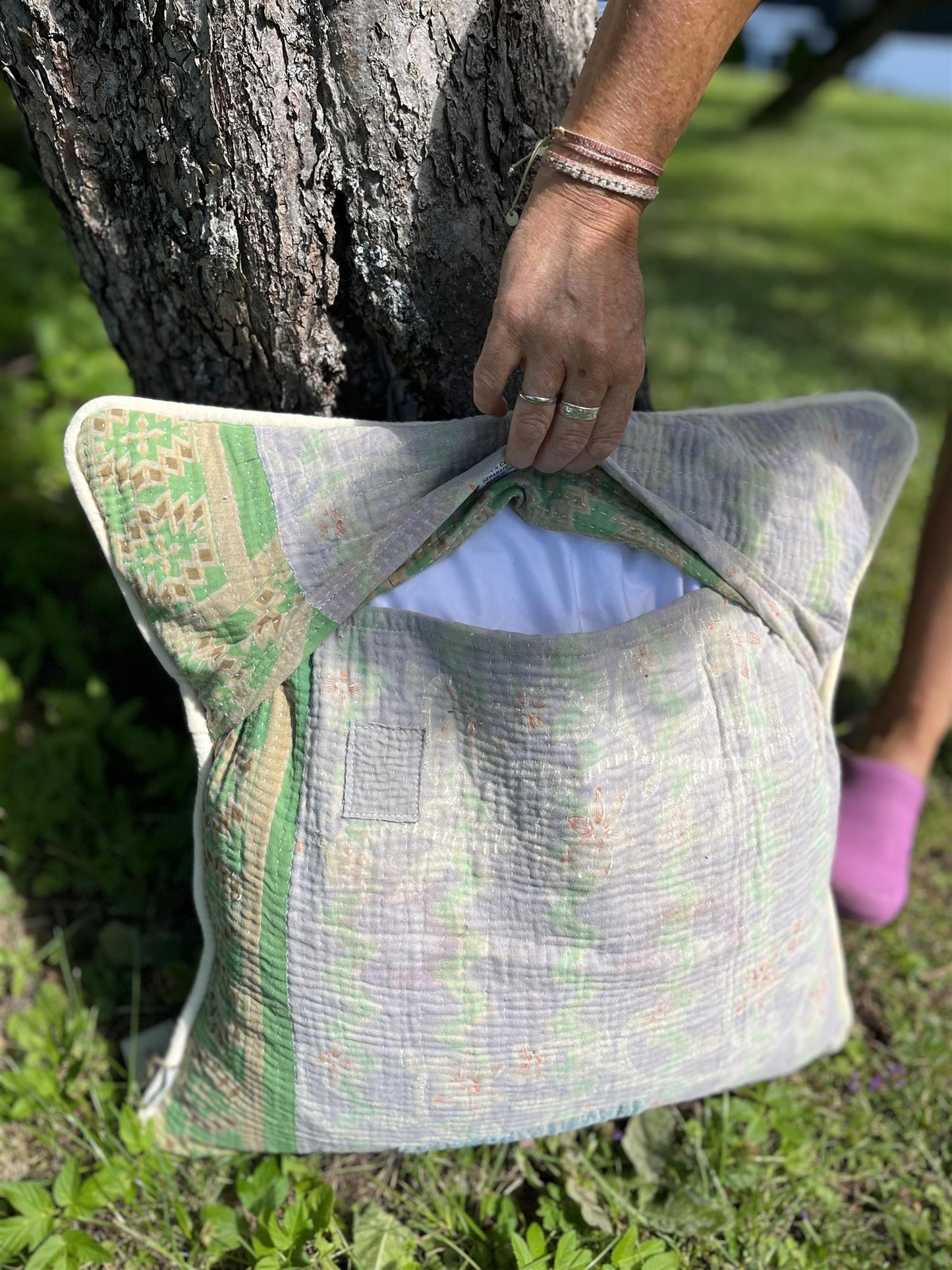 Putetrekk vintage kantha med rulour 50x50 cm #15