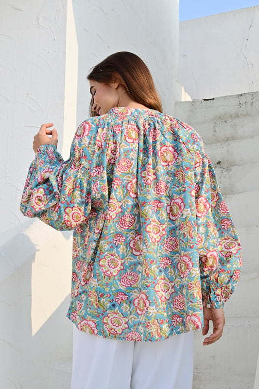 Opio bluse turquise/red