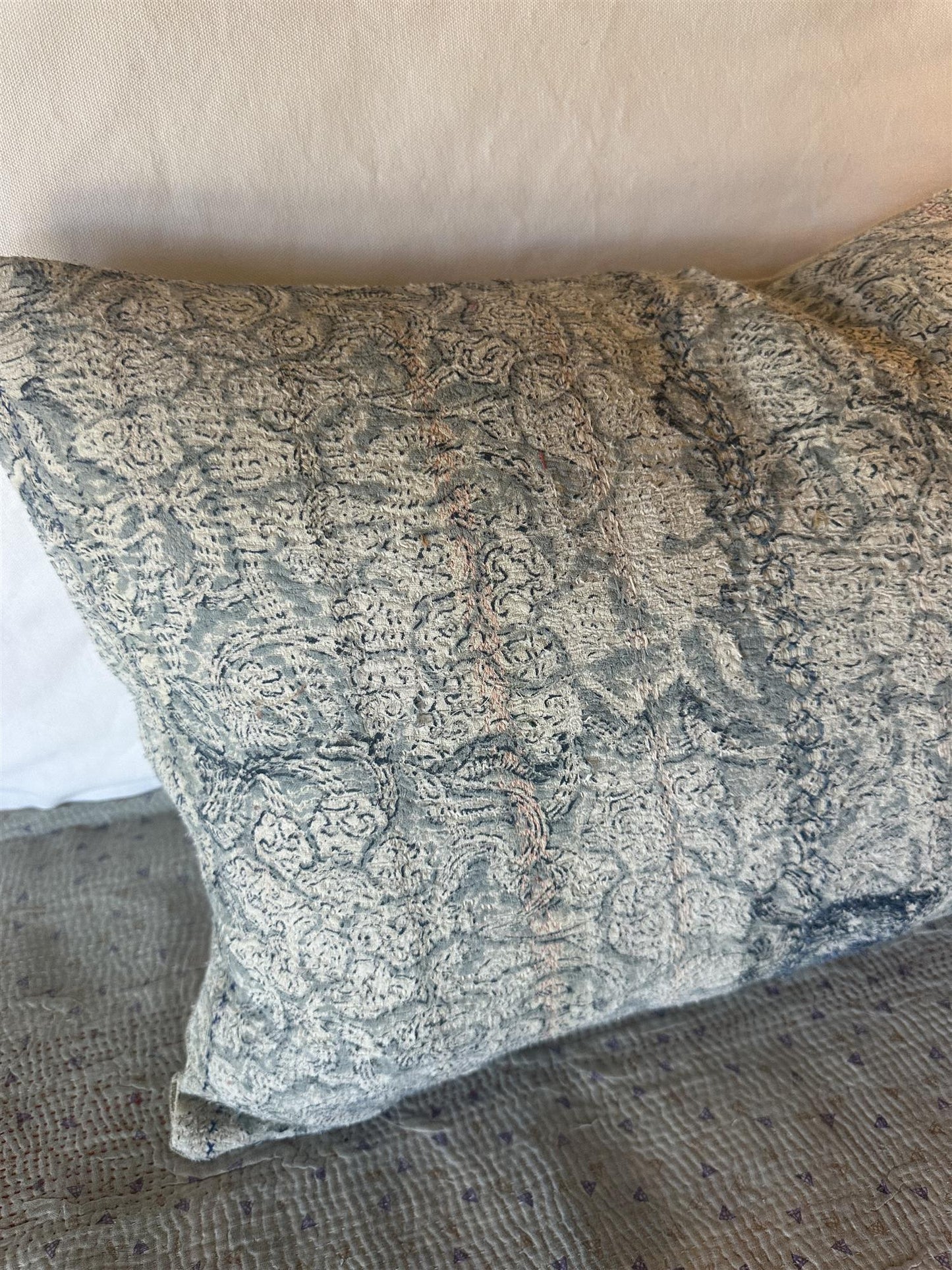 Putetrekk vintage kantha 40 x 60 cm blokktryket blå #62
