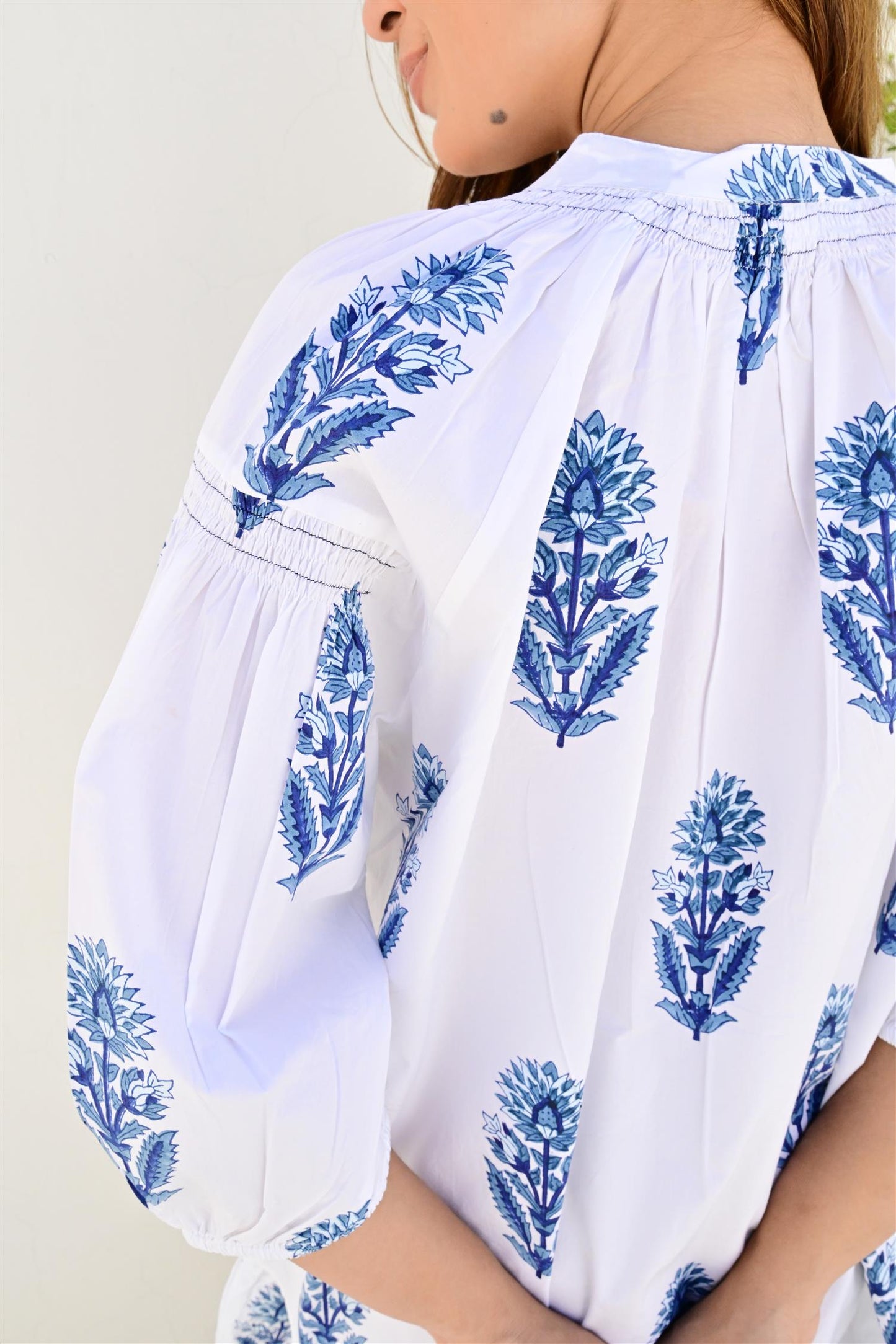 Bayonne kort kjole poplin white/blue