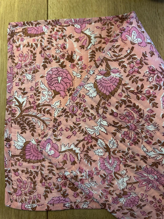 Spisebrikke Fleur pink avlang blokktrykket