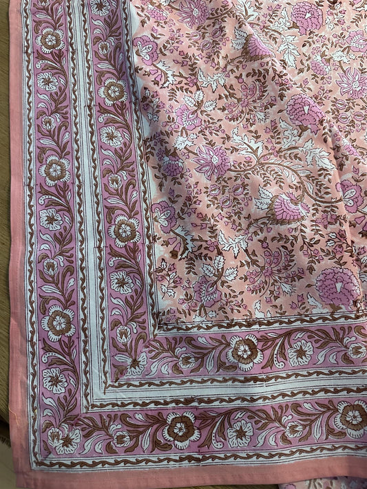Duk Fleur pink 150 x 250 cm blokktrykket