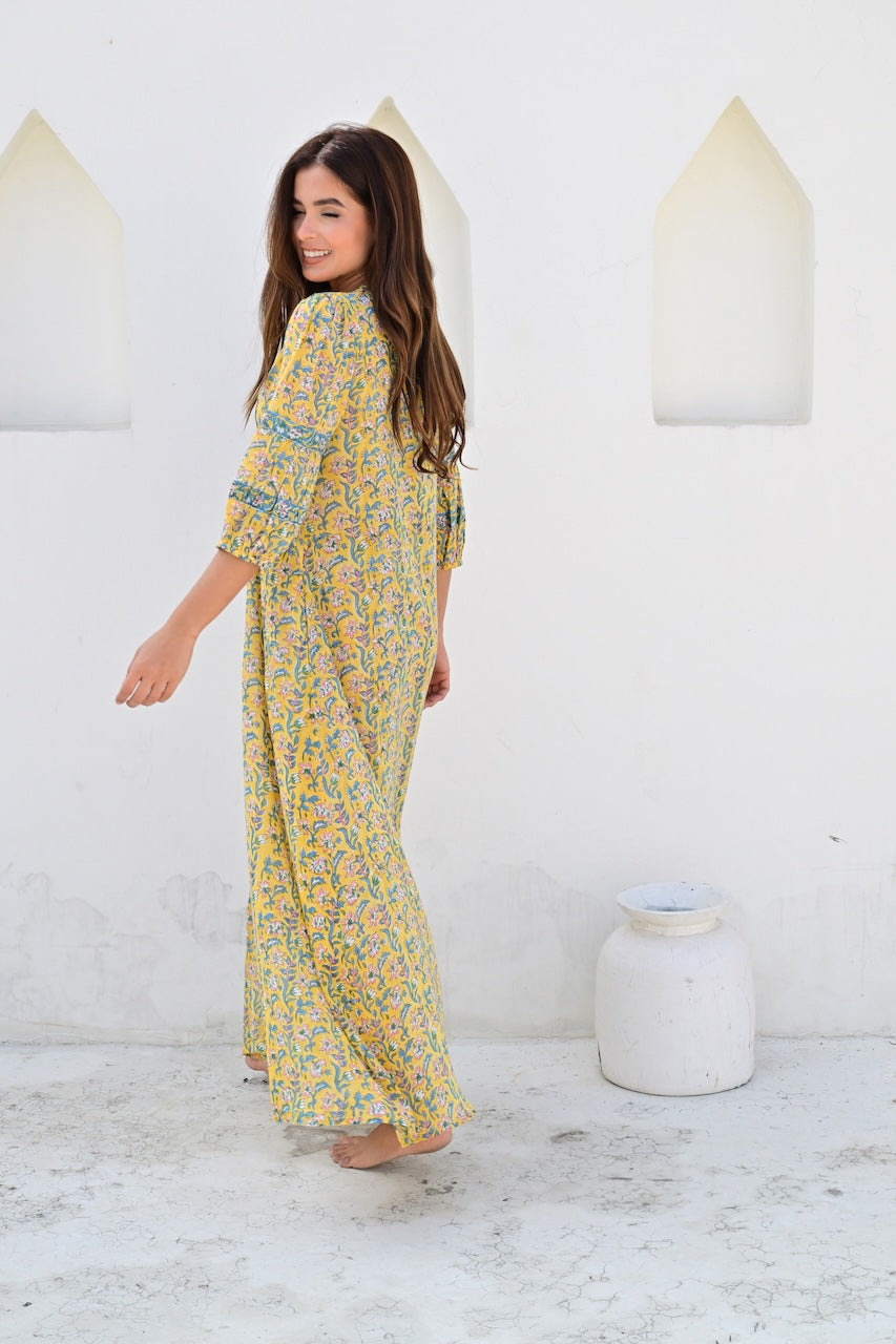 Ville Franche lang kjole provence/yellow