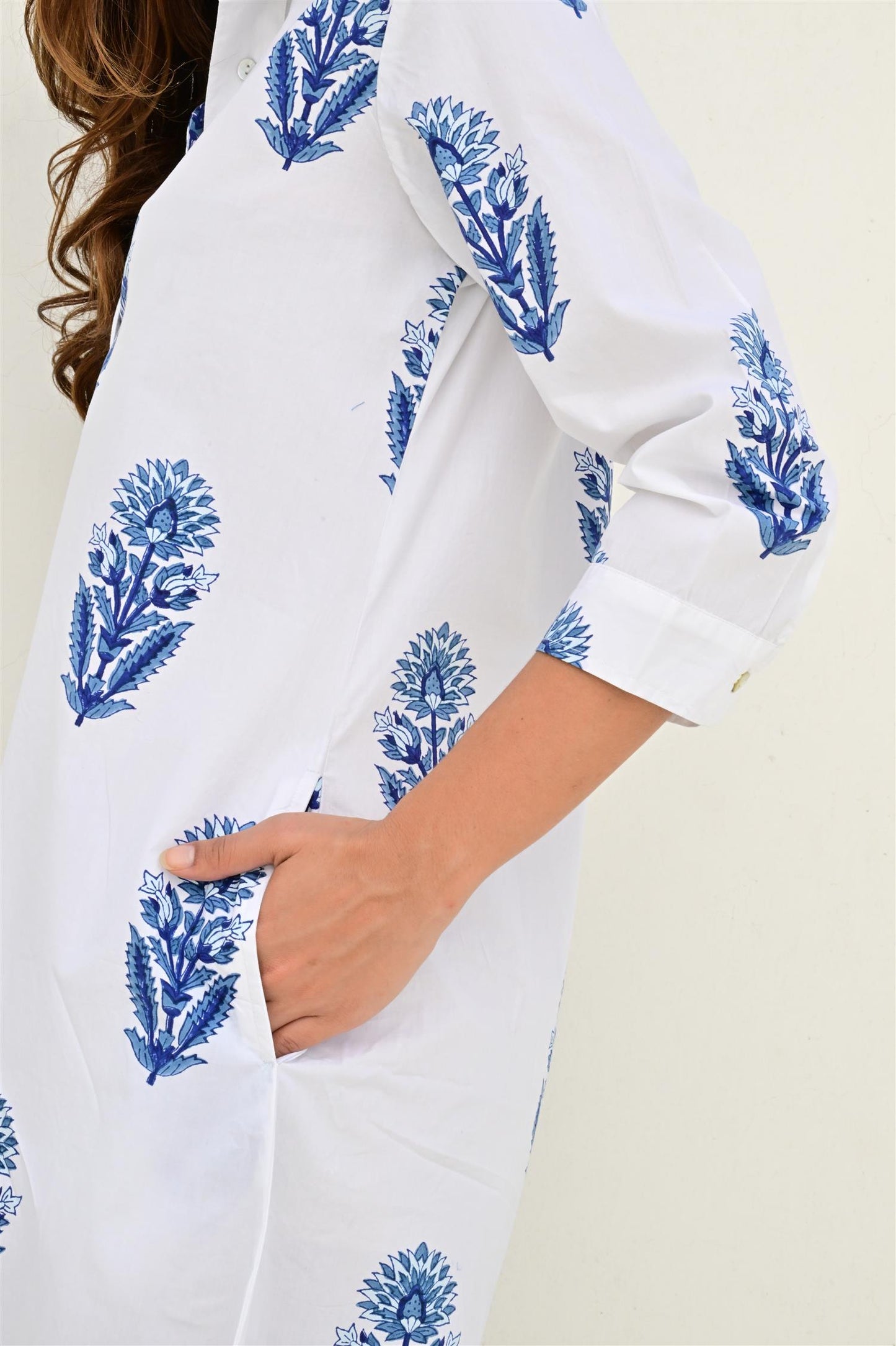 Bayonne skjortekjole lang poplin white/blue