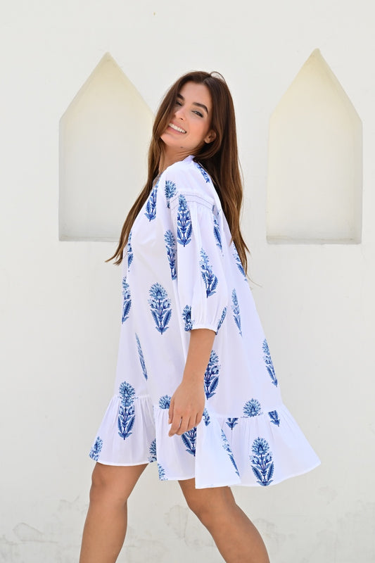 Bayonne kort kjole poplin white/blue