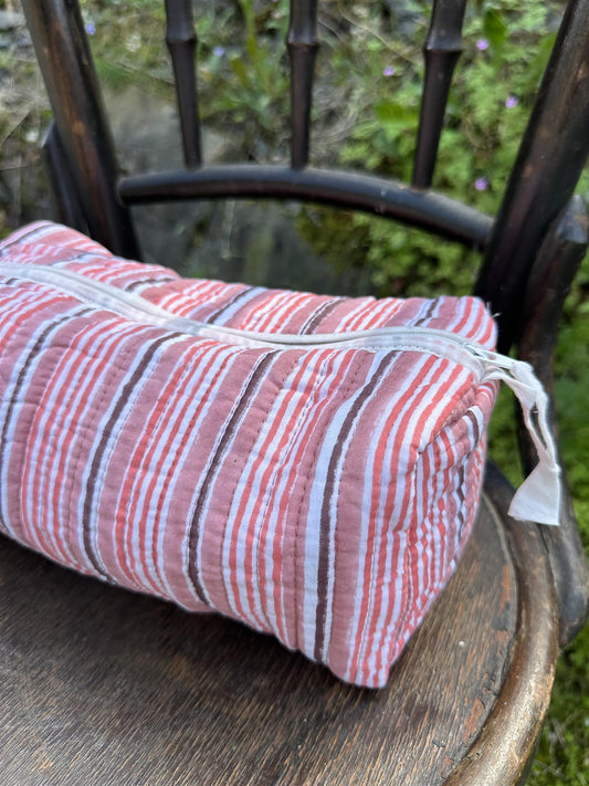Toalettmappe blokktrykket stripe reds
