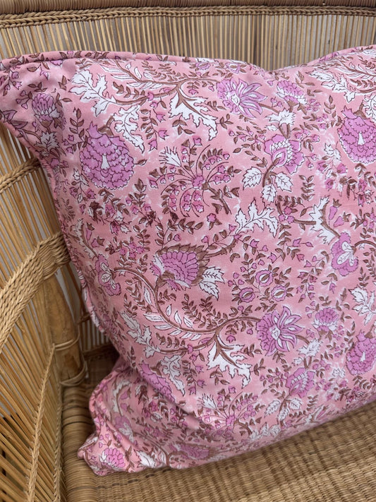 Putetrekk Fleur pink blokktrykk 50x50 cm