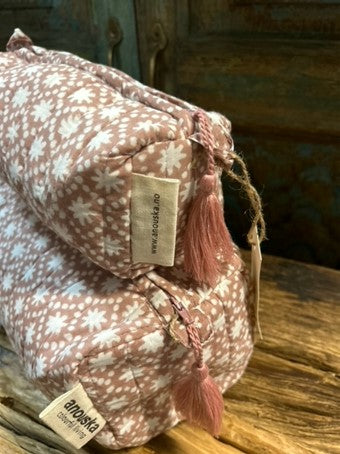 Sminkepung blokktrykket mauve & white