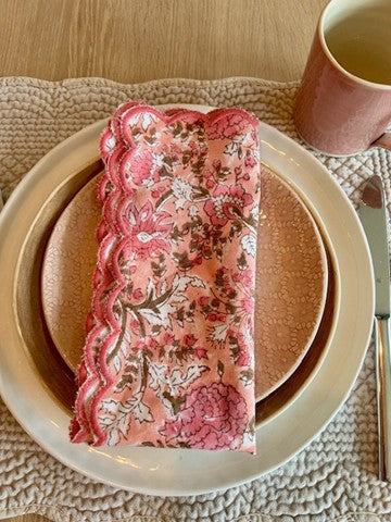 Serviett blokktrykket Fleur peach