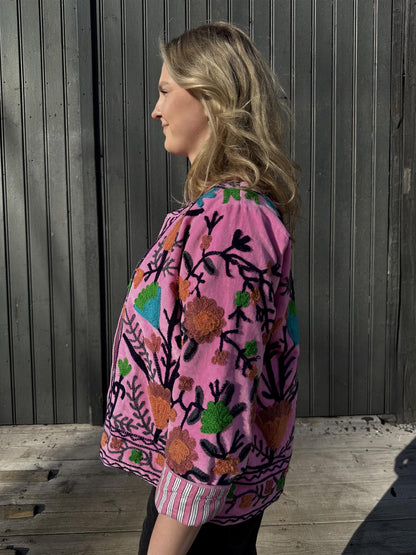 Anouska jakke velur med broderier light pink