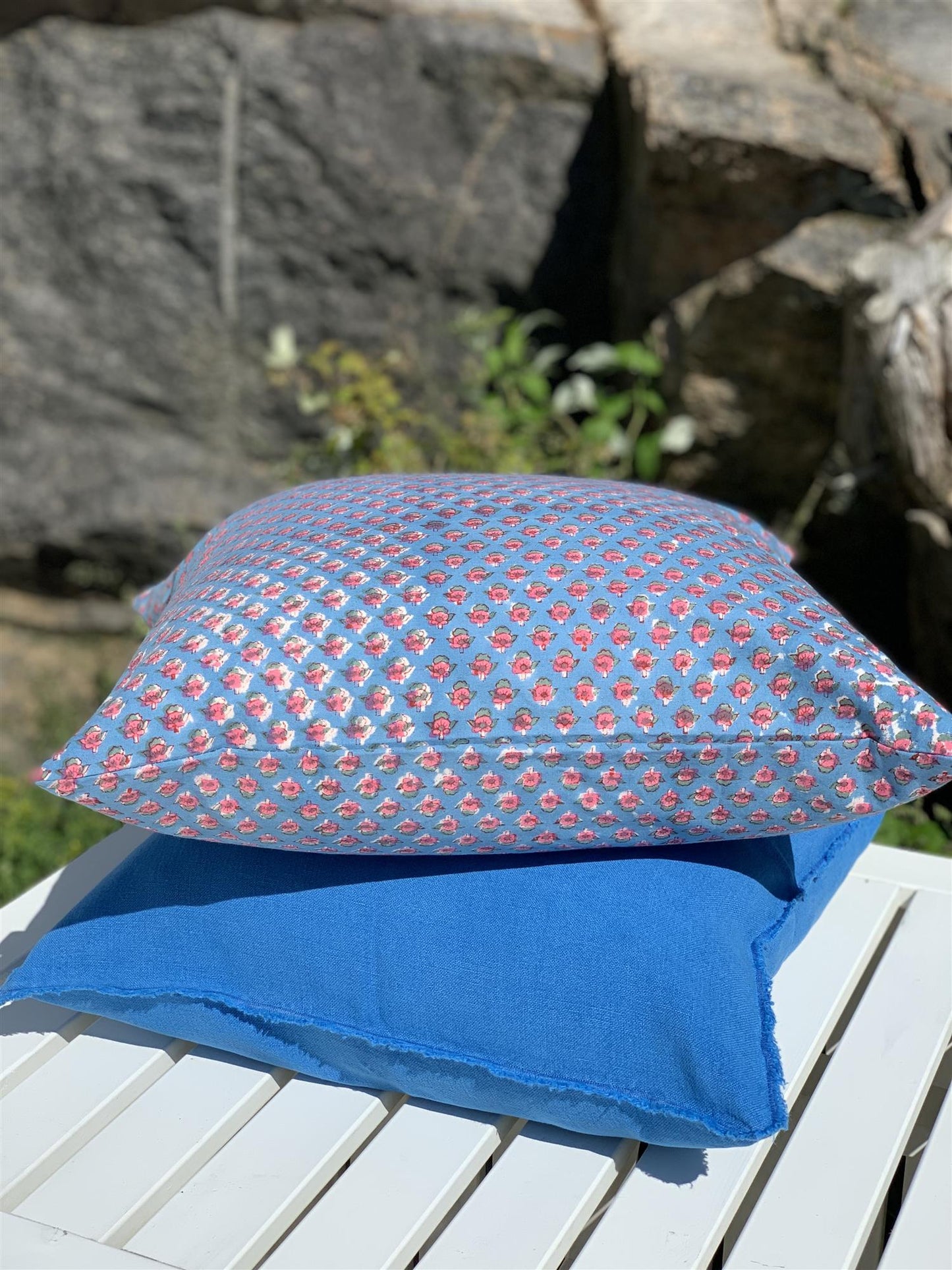 Putetrekk 100% lin 50x50 cm greek blue