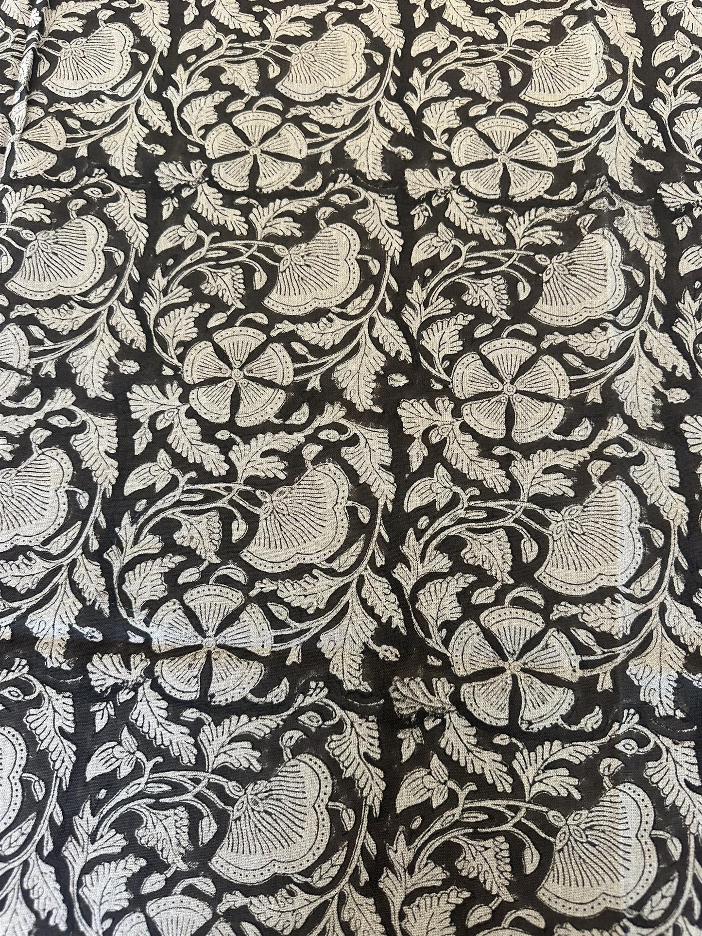 Duk 100% lin blokktrykket mønster 150x250 cm natur &  sort