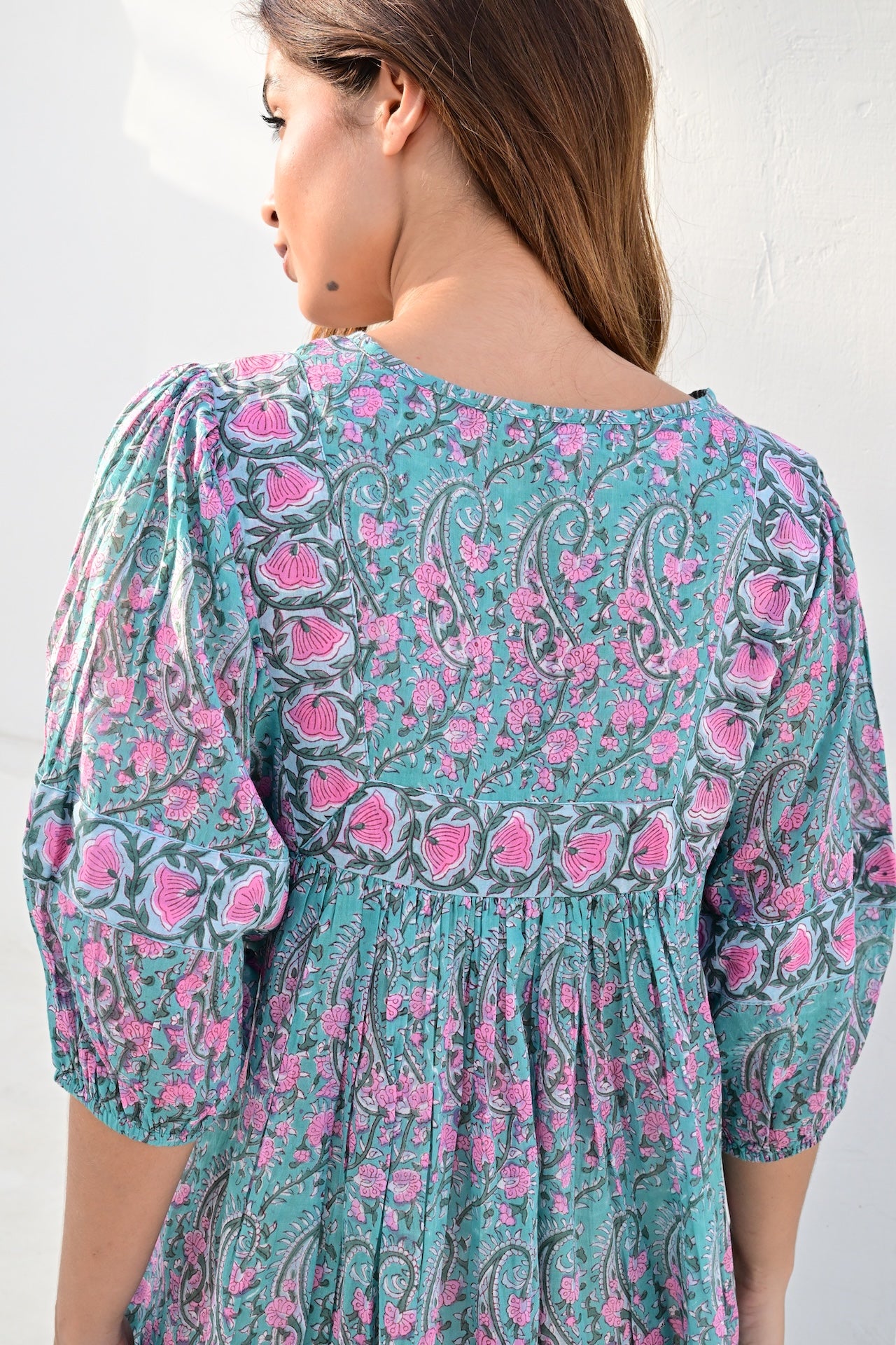 Toulouse smekkekjole aqua/pink