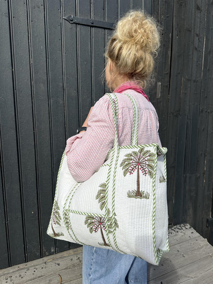 Vattert bag palme grønn/hvit