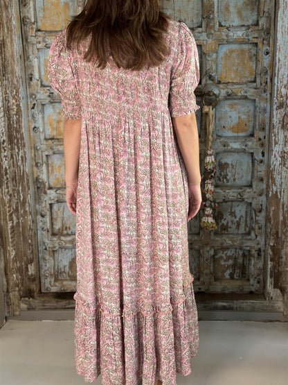 Nathalie lang kjole med lurex pink