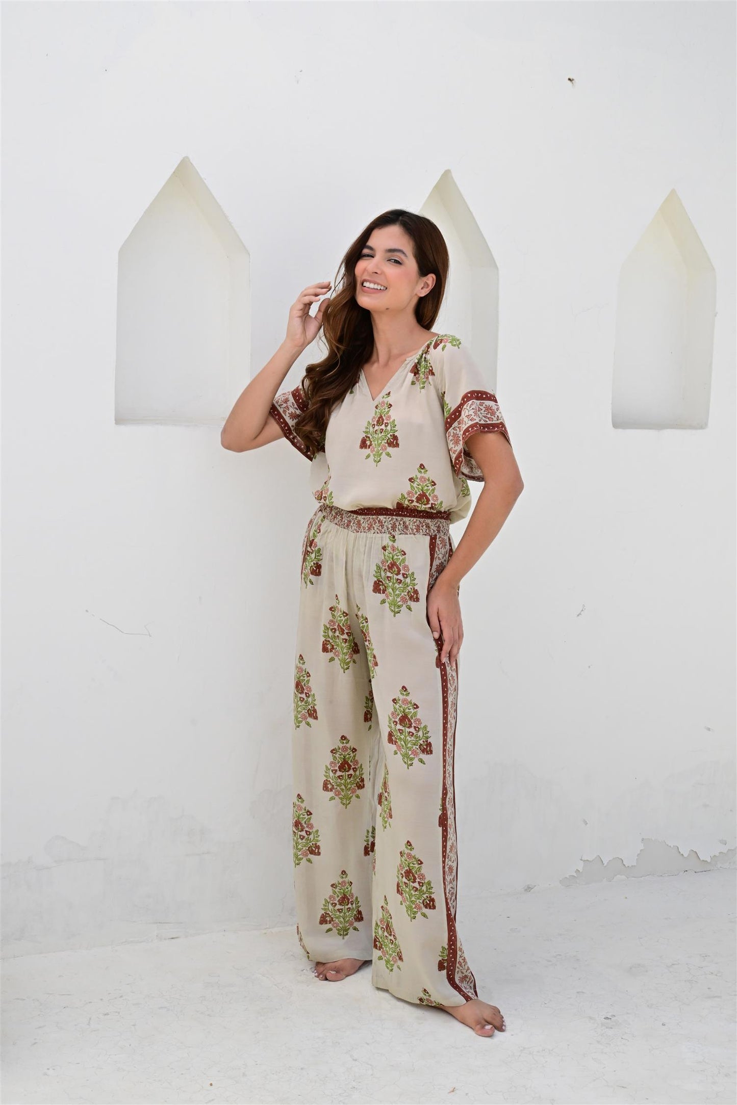 Nimes bukse sand/maroon
