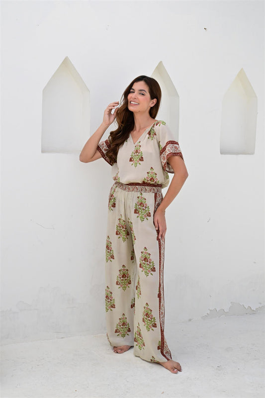Nimes bukse sand/maroon