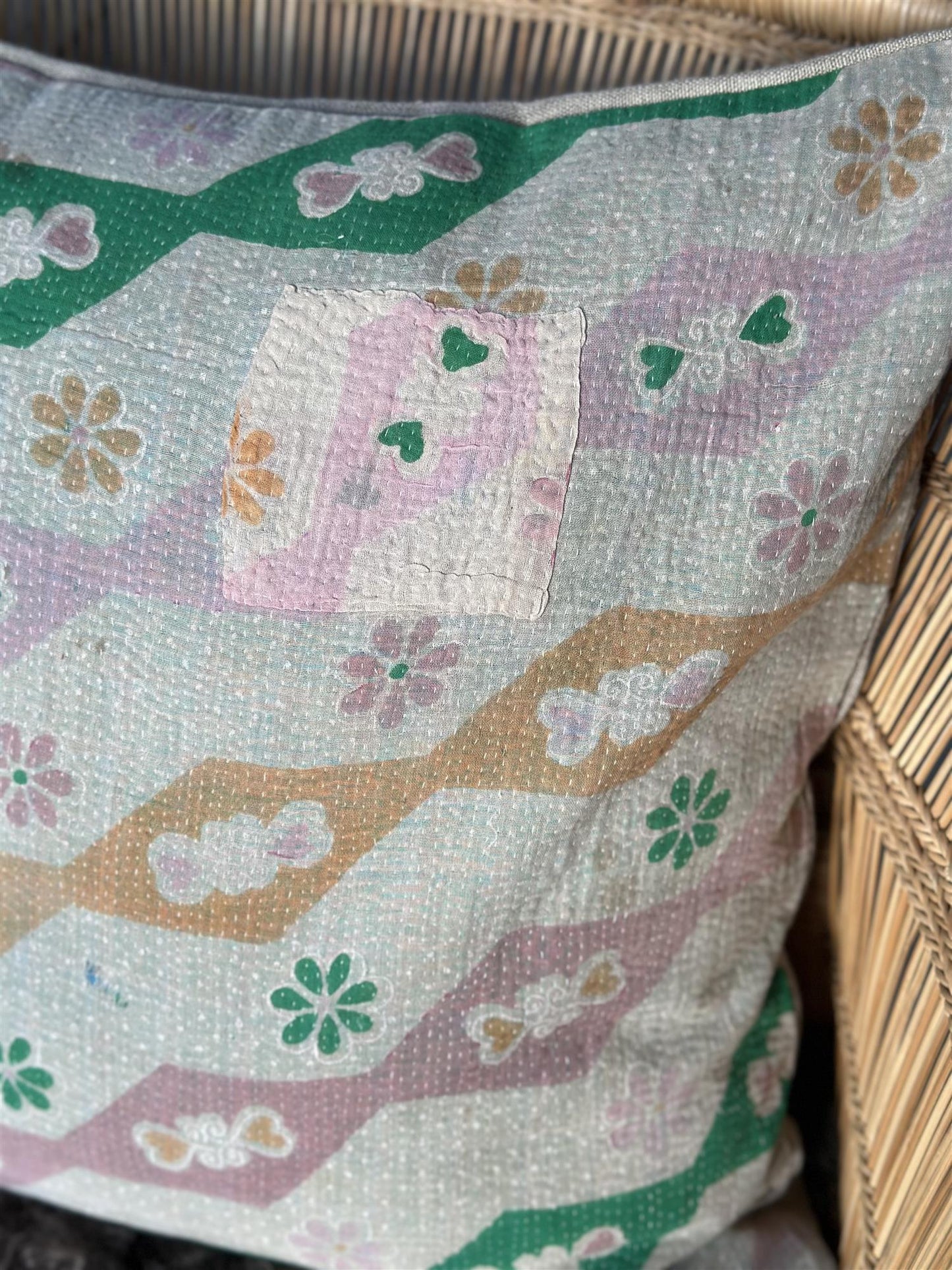 Putetrekk vintage kantha 50x50 cm Nr 98