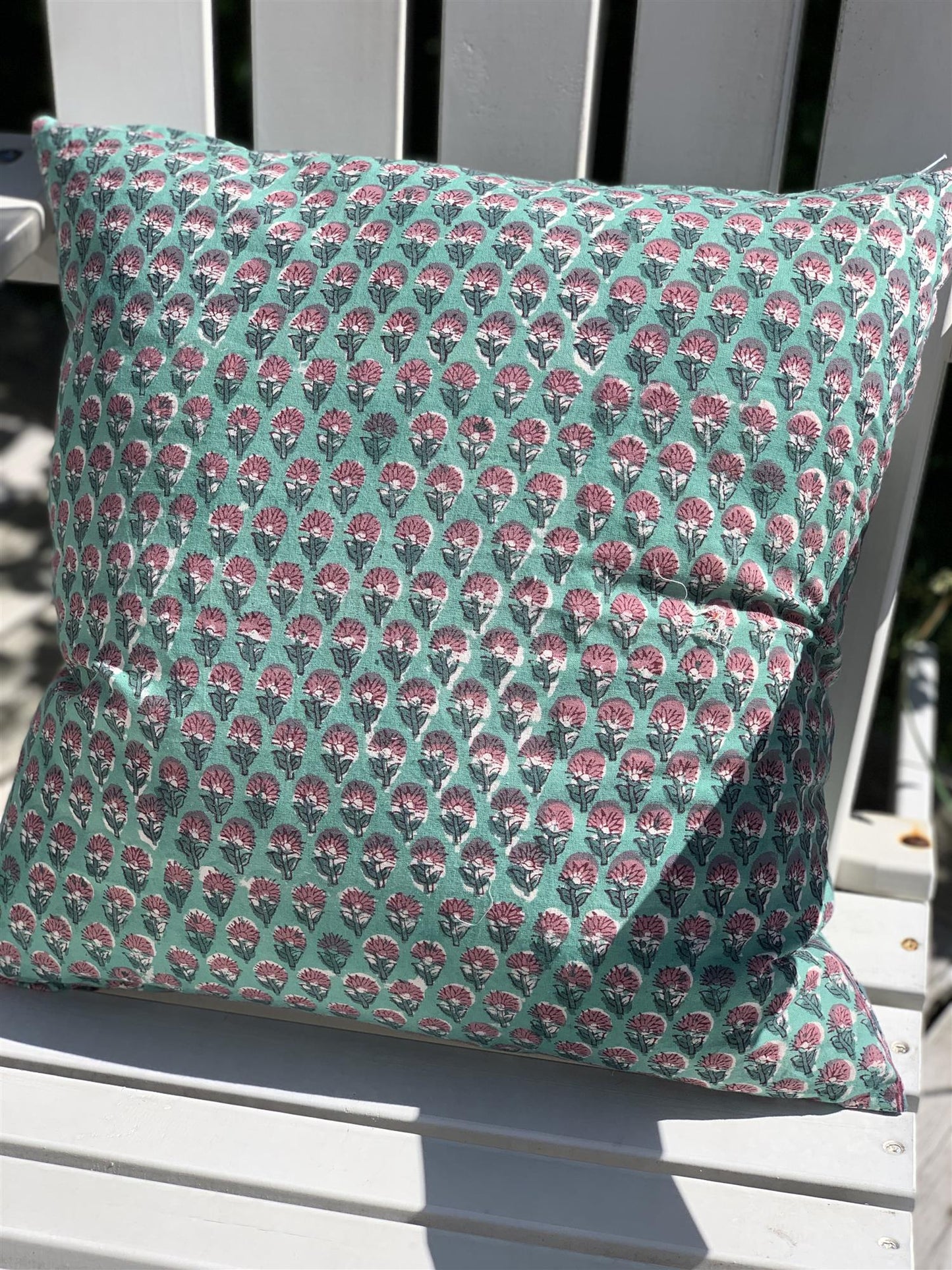 Putetrekk 50 x 50 cm blokktrykket aqua